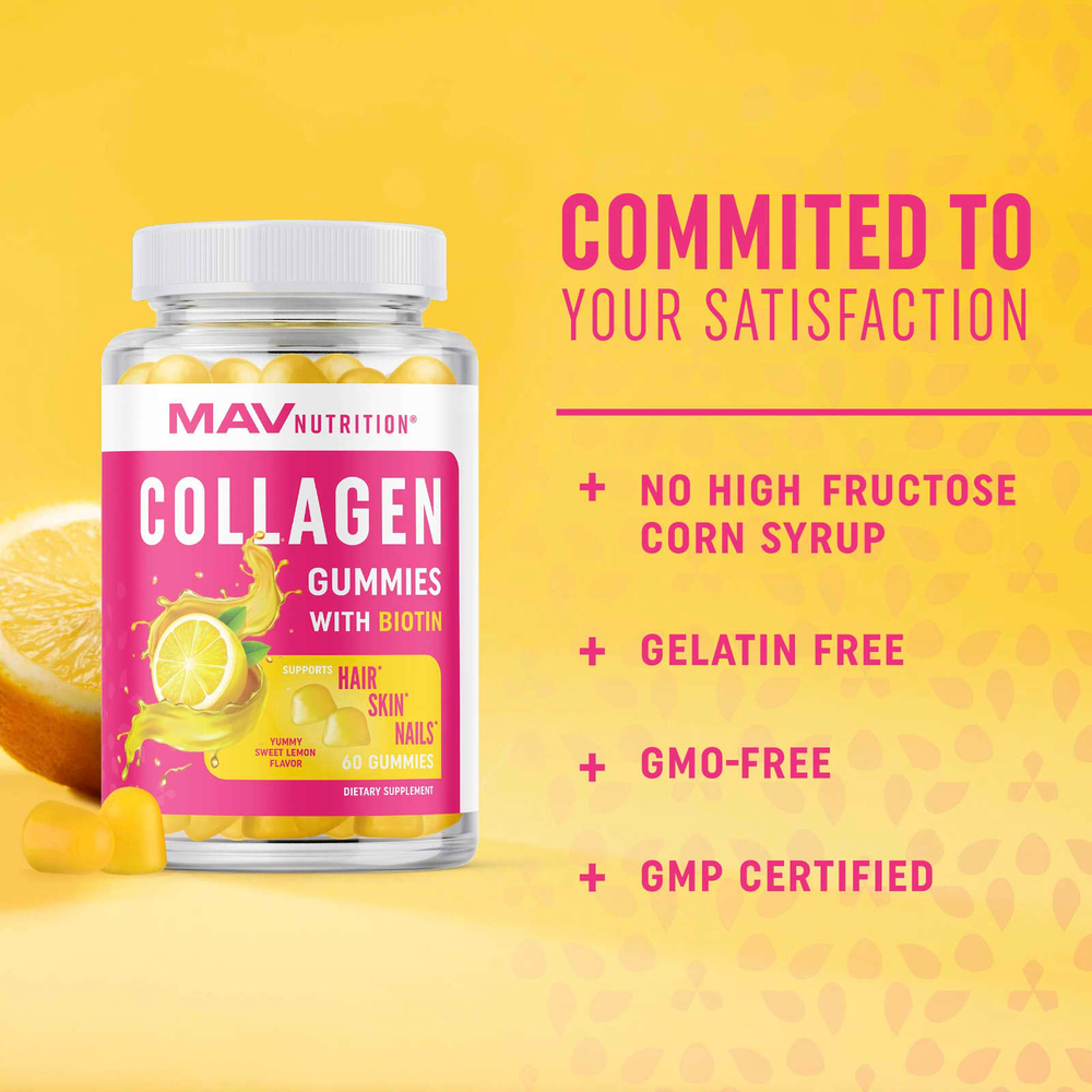 MAV Nutrition, жевательные таблетки с коллагеном и биотином, со вкусом сладкого лимона, 60 жевательных таблеток