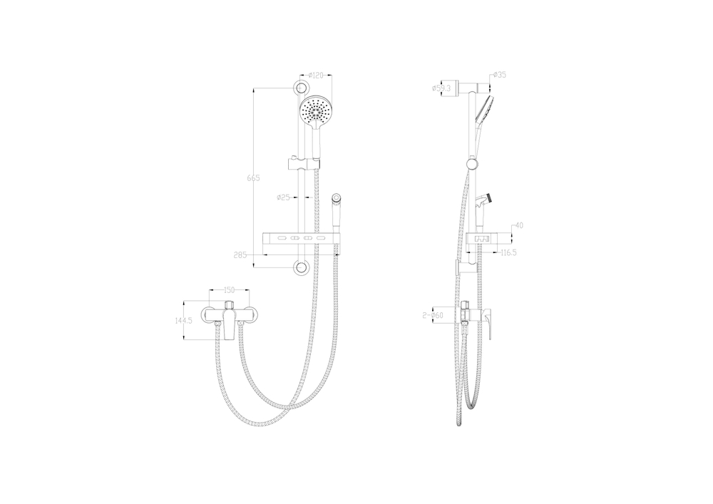 Смеситель для душа с гарнитуром WONZON & WOGHAND, Черный матовый (WW-A31003-MB)