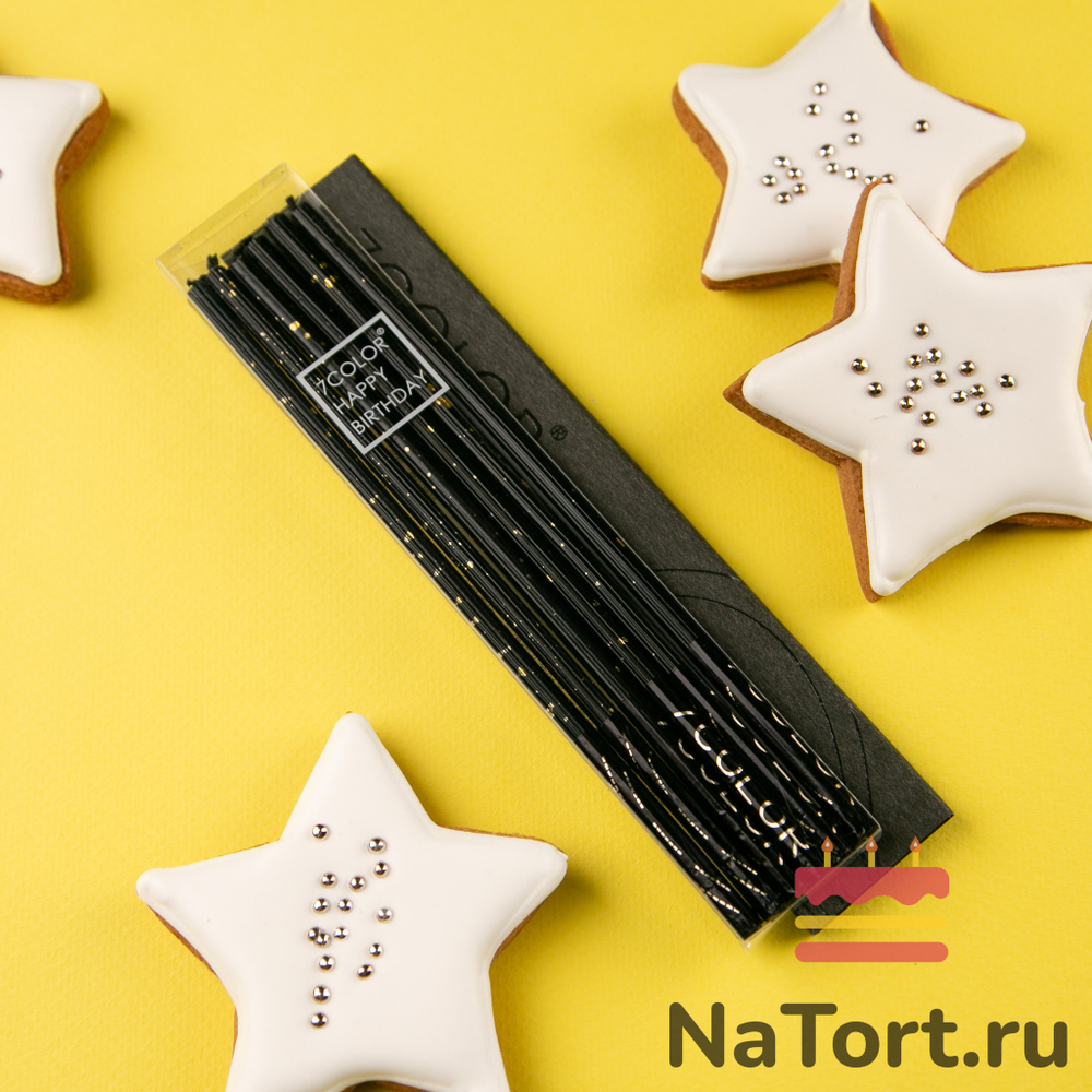 Набор свечей для торта «Империя» (черное золото, 16 см) 6 шт