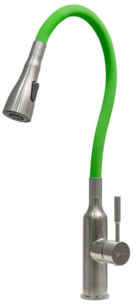 смеситель кухня LEMARK Expert с гиб.изл. и 2х-функц. аэратором, сталь/зеленый LM5082S-Green
