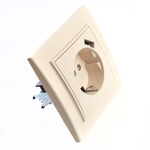 Розетка 1-местная с/з, STEKKER, PST16-9011-02 250В, 16А с защитной шторкой и с USB, серия Эрна, слоновая кость 39237