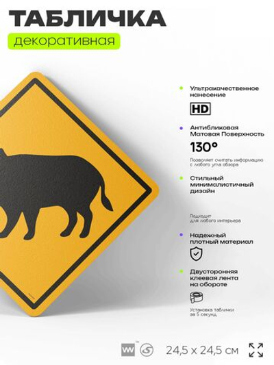 Табличка прикольная "Осторожно, кабаны" на дверь и стену, информационная и предупреждающая, декоративный знак, 24,5х24,5 см, пластиковая, Айдентика Технолоджи