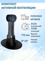 Комплект активной вентиляции: Турбодефлектор TD160, вент. выход утепленный высотой Н-500, для плоской кровли