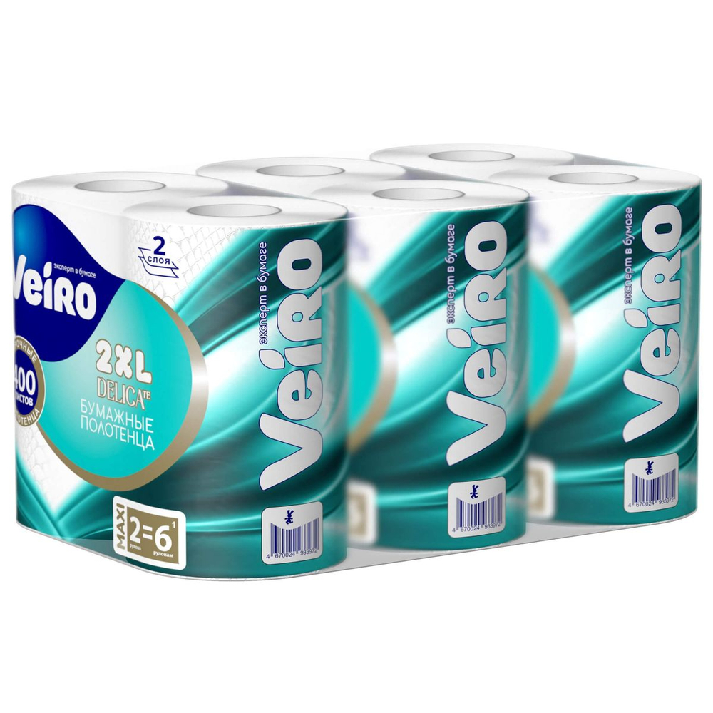 Бумажные полотенца в рулонах Veiro Home белые двухслойные (6 рулонов х 32 метра)