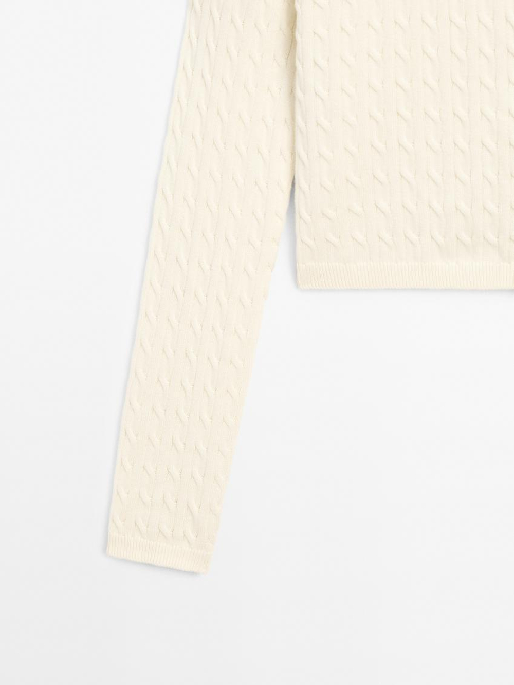 Massimo Dutti Кардиган из 100% хлопка с узором «косы», кремовый