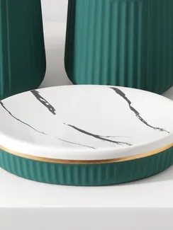 Набор аксессуаров для ванной комнаты SAVANNA Grace, 3 предмета (дозатор для мыла 290 мл, стакан, мыльница), цвет зелёный мрамор