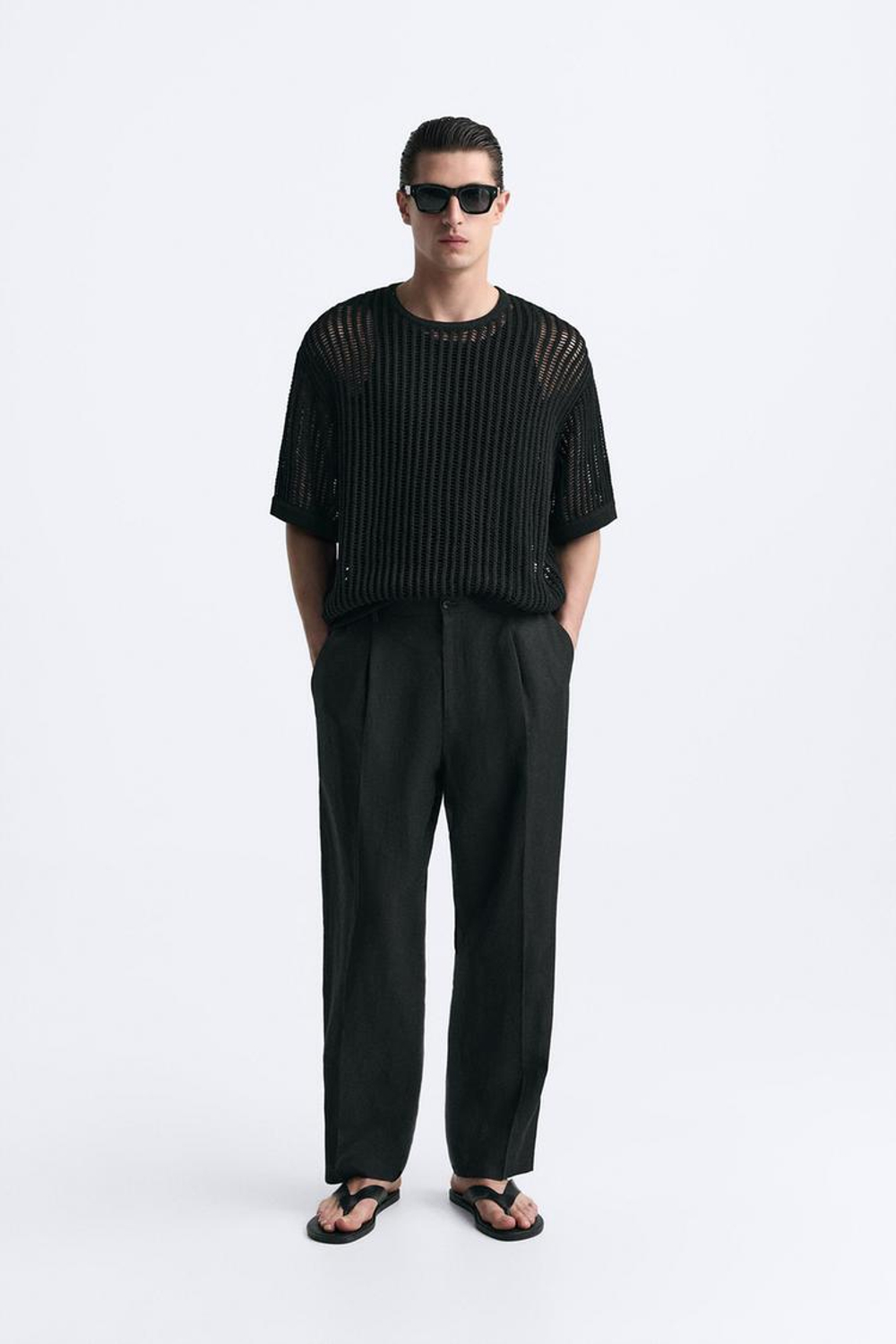 ZARA ФУТБОЛКА С ПЕРФОРАЦИЕЙ, ЧЕРНЫЙ