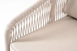 "Канны" правый модуль плетеный из роупа, основание дуб, роуп бежевый круглый, ткань бежевая 052