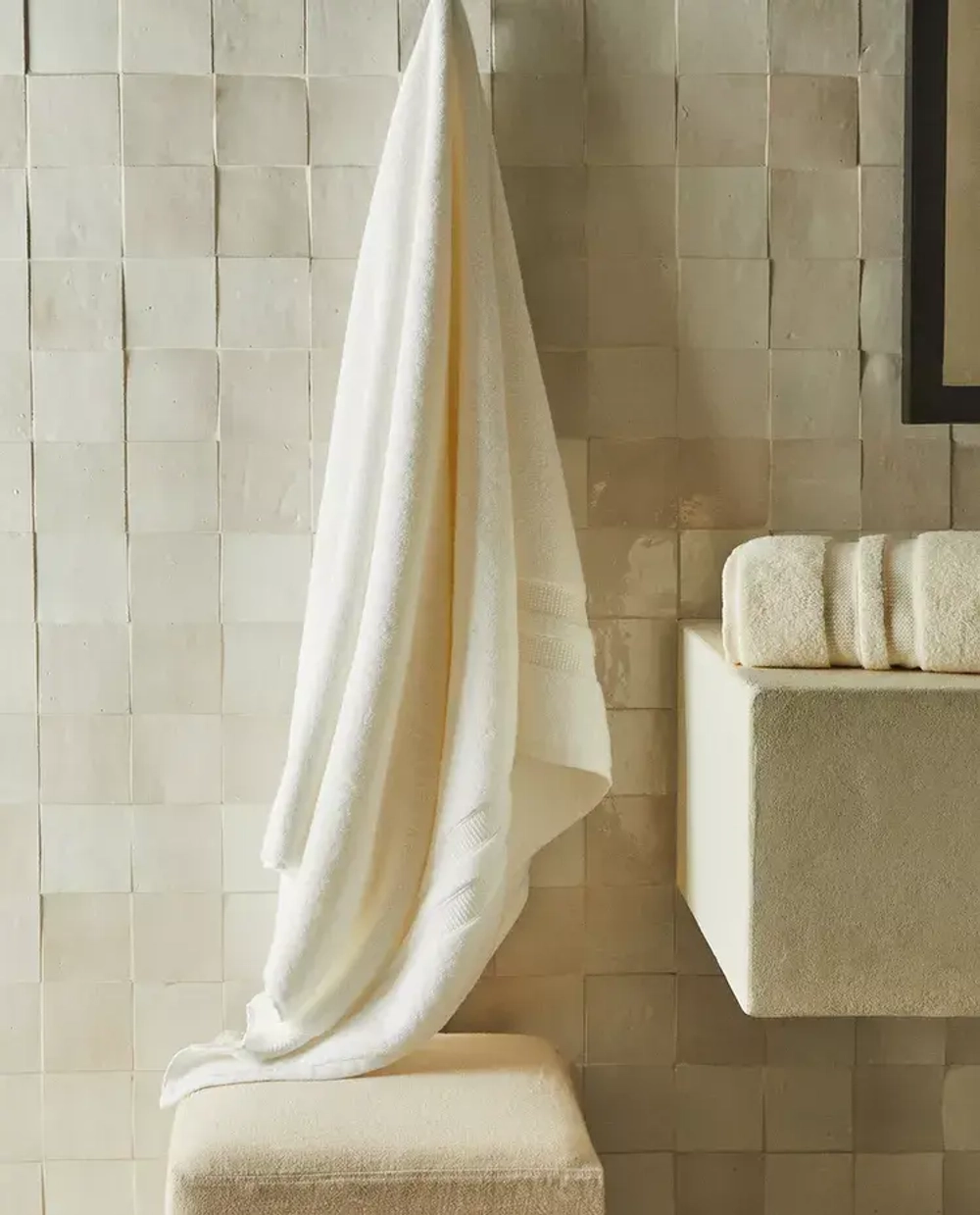 ZARA HOME БАННОЕ ПОЛОТЕНЦЕ С ДВОЙНОЙ КАЙМОЙ, БЕЛЫЙ