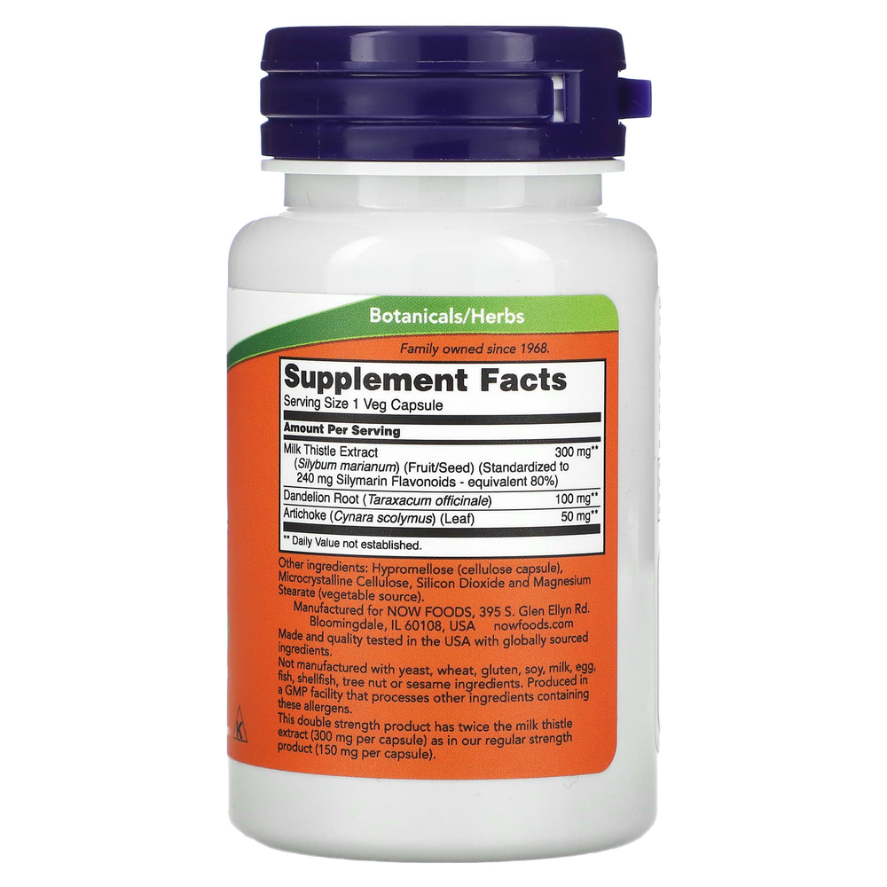 NOW Foods, расторопша, 300 мг, 50 растительных капсул