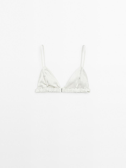 Massimo Dutti Атласный треугольный бюстгальтер с эластичными деталями - Studio, натуральный