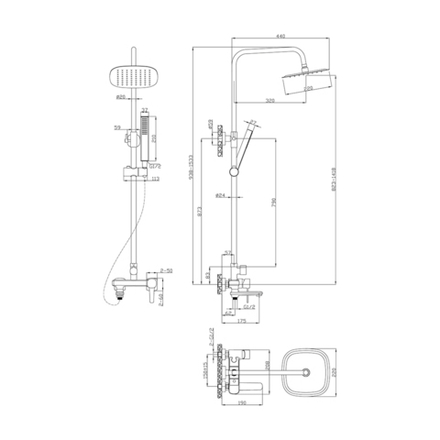Душевая система с тропическим душем Devida Monti DVS1827-24 со смесителем, хром