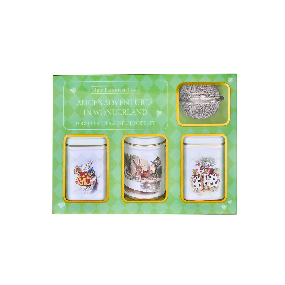 New English Teas Набор листового чая Alice In Wonderland Mini Tea Tin & Infuser Gift Set, 3шт