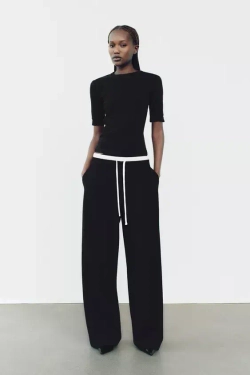 ZARA ТОП В РУБЧИК С ДЕКОРАТИВНЫМИ ДЕТАЛЯМИ, ЧЕРНЫЙ