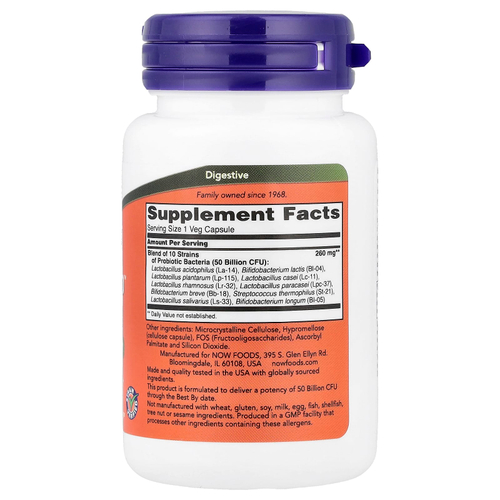NOW Foods, Probiotic-10™, комплекс пробиотиков, 50 млрд КОЕ, 50 растительных капсул