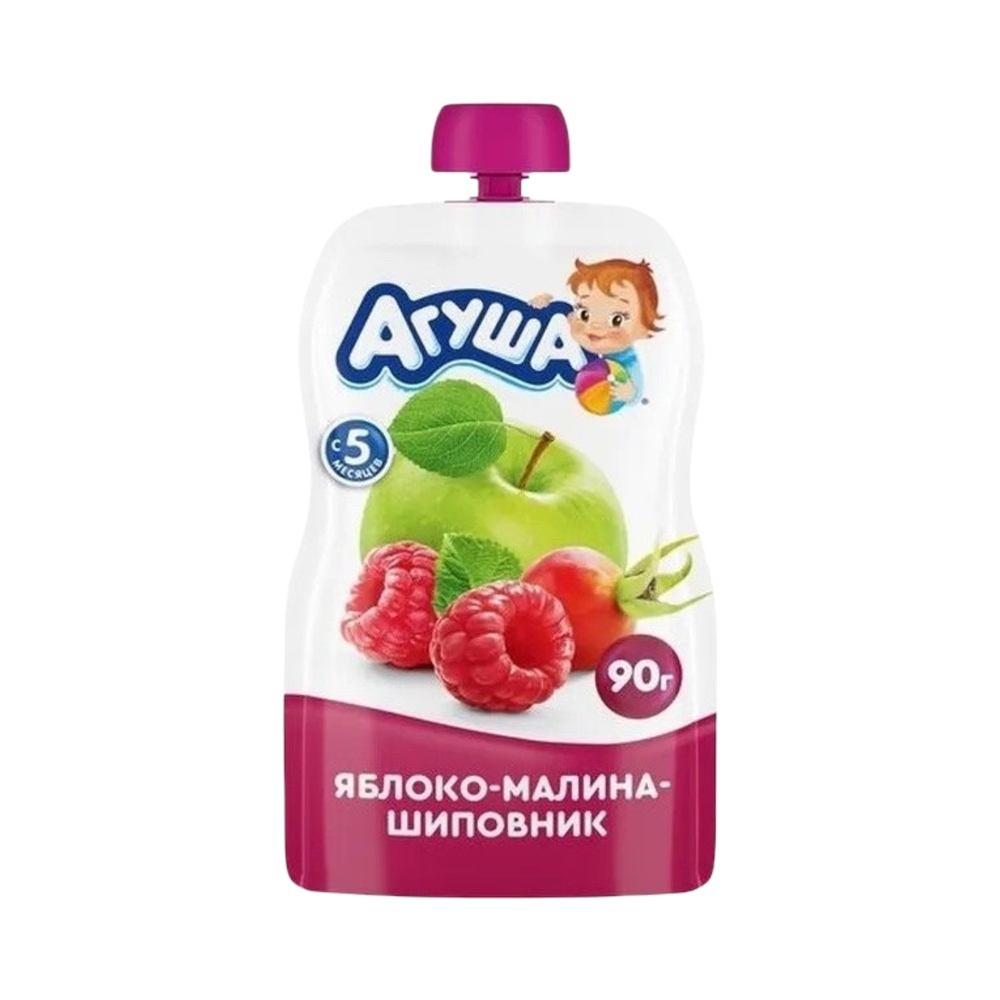 Пюре "Агуша" яблоко-малина шиповник 90г дой пак