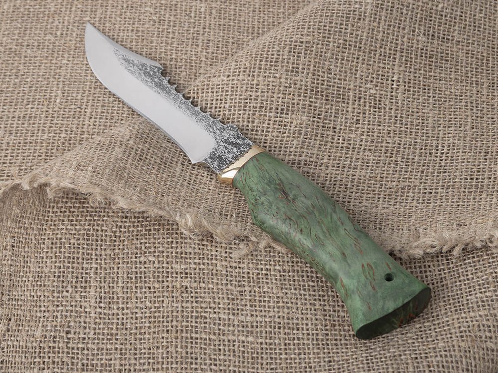 Нож "Щукарь", сталь Bohler N690, рукоять зеленая стабилизированная береза