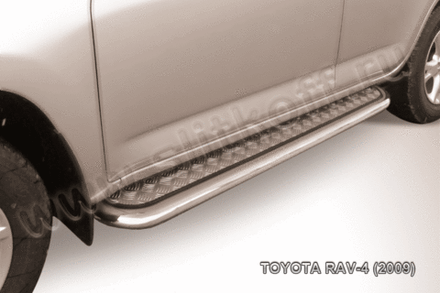 Пороги из нержавейки Toyota Rav-4 (2009-2010) d57 с алюминиевым листом