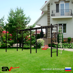 Уличная шведская стенка Sv Sport рукоход х 2 с комплектом турник прямой У54022 (Турник/Брусья/Со спинкой/Канат/кольца/лестница)