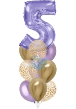 Фонтан c сиреневой цифрой «5» из 10 воздушных шаров с гелием