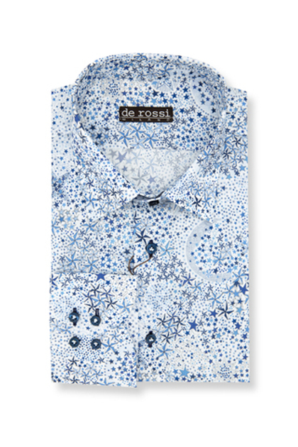 Рубашка в голубых оттенках с принтом "Звёздное конфетти"