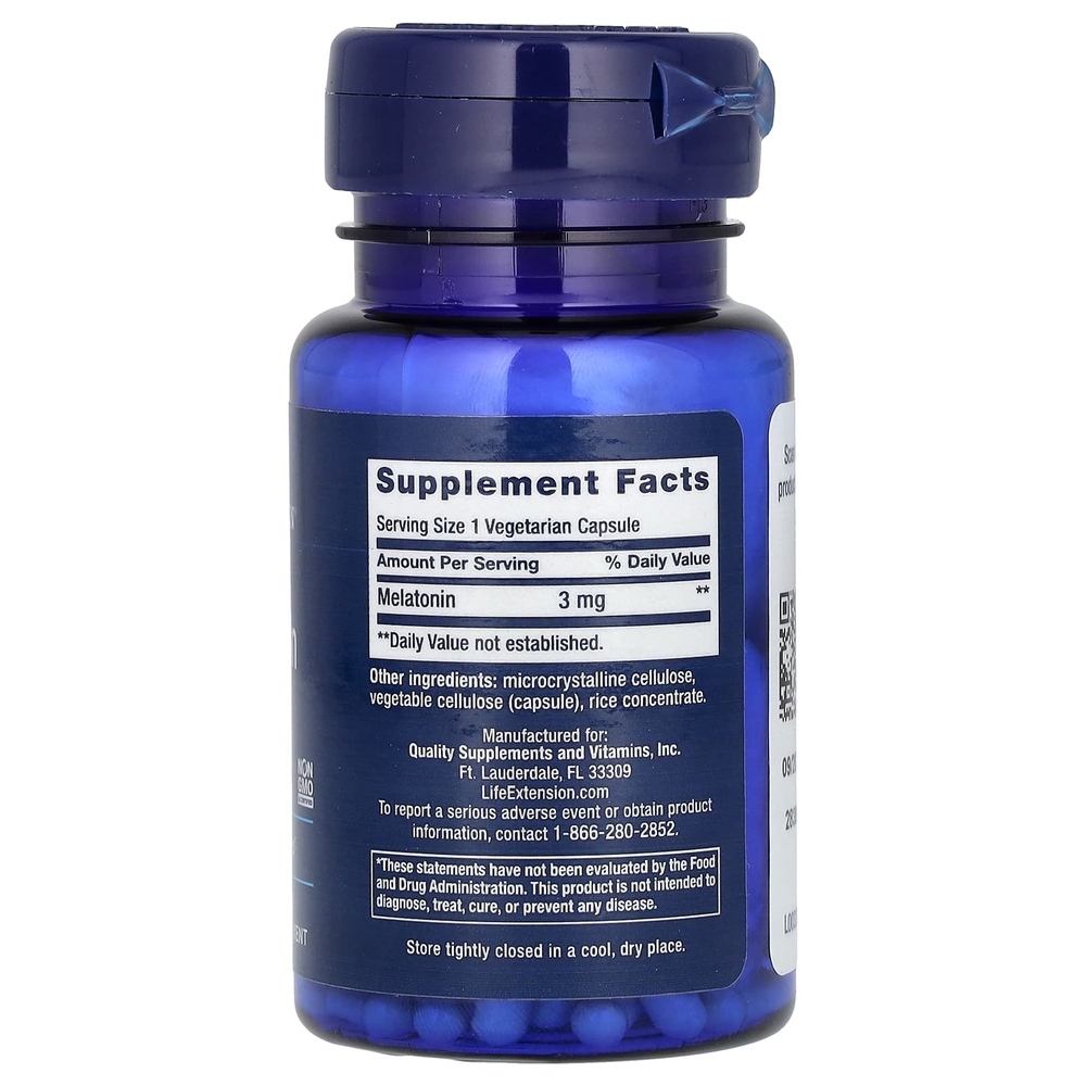 Life Extension, Мелатонин, 3 мг, 60 вегетарианских капсул
