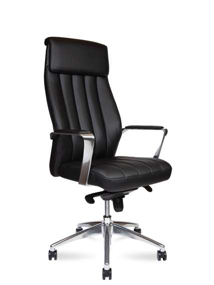 Кресло офисное Норден / Мадрид / Madrid  / алюминиевая  база / черная экокожа