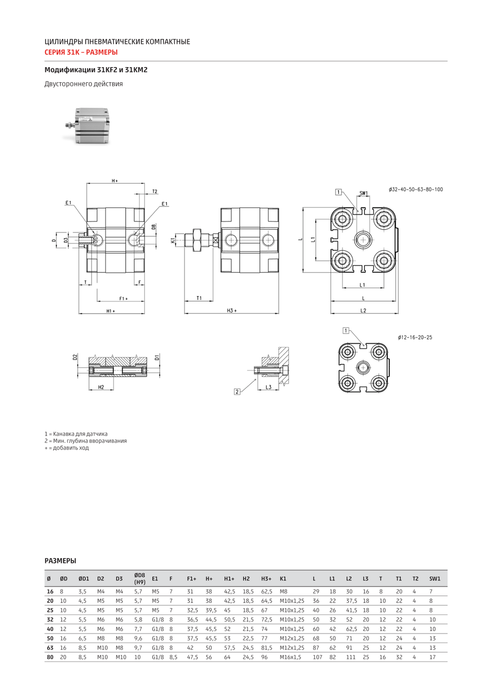 Цилиндры пневматические компактные серия 31K Камоцци Пневматика