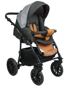 Детская коляска Alis Alvaro F 3 в 1 Al 05 т.серый+св.серый+рыжая кожа