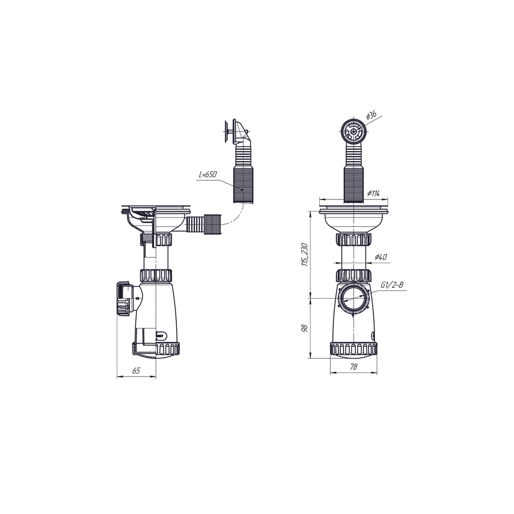 Сифон 3 1/2*40 с круглым переливом BKS3000 ИНКОПЛАСТ