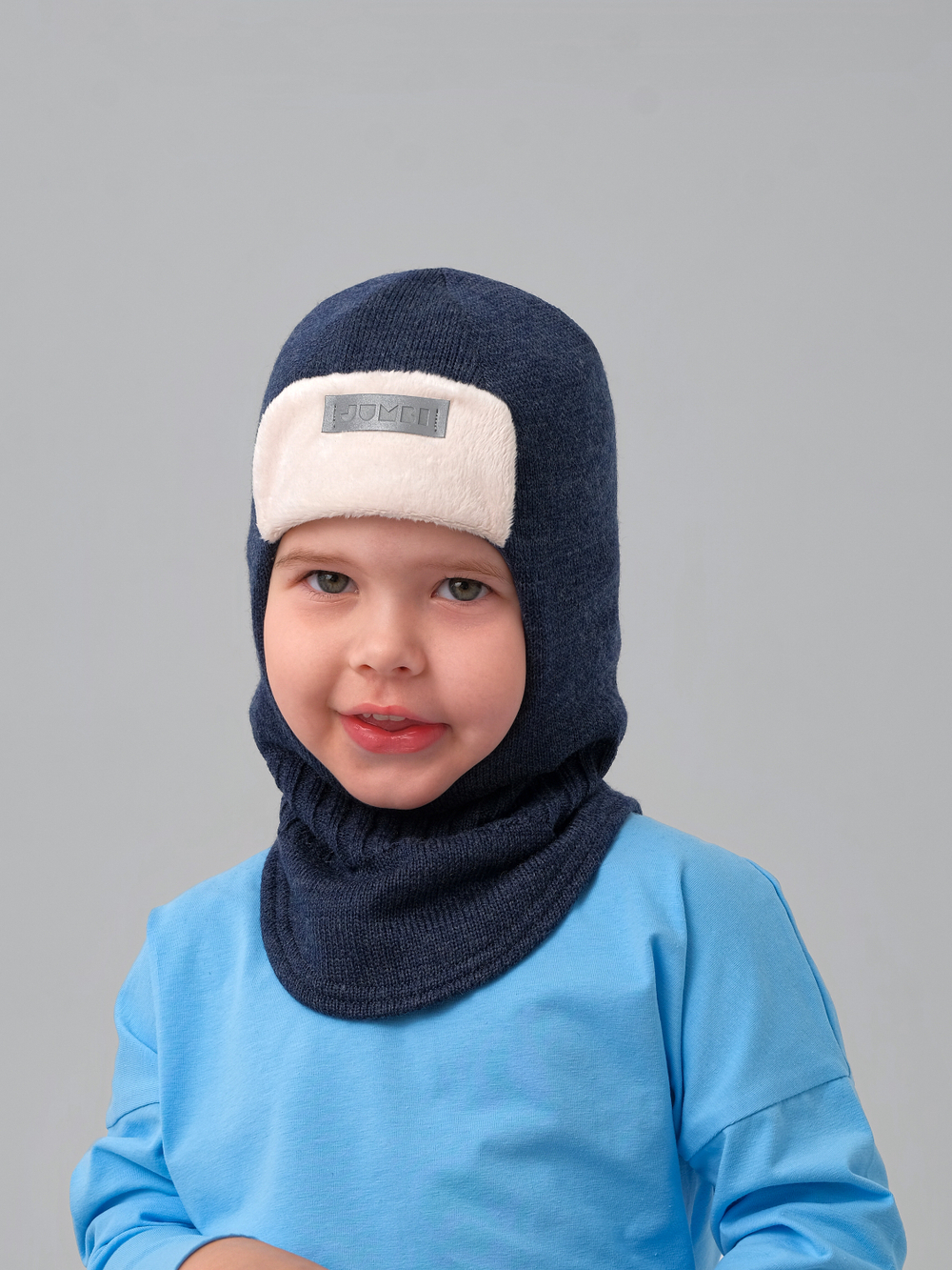 Шлем весенний/осенний вязаный (Джинсовый) ТОКИ