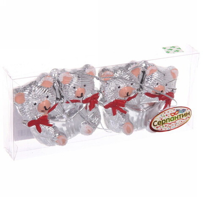 Елочные игрушки «Мишутки» 5*6 см (набор 2 шт), Серебро