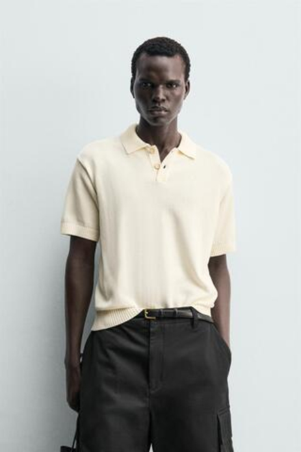 ZARA ПОЛО ИЗ РЕЛЬЕФНОГО ТРИКОТАЖА RELAXED FIT, ЭКРЮ