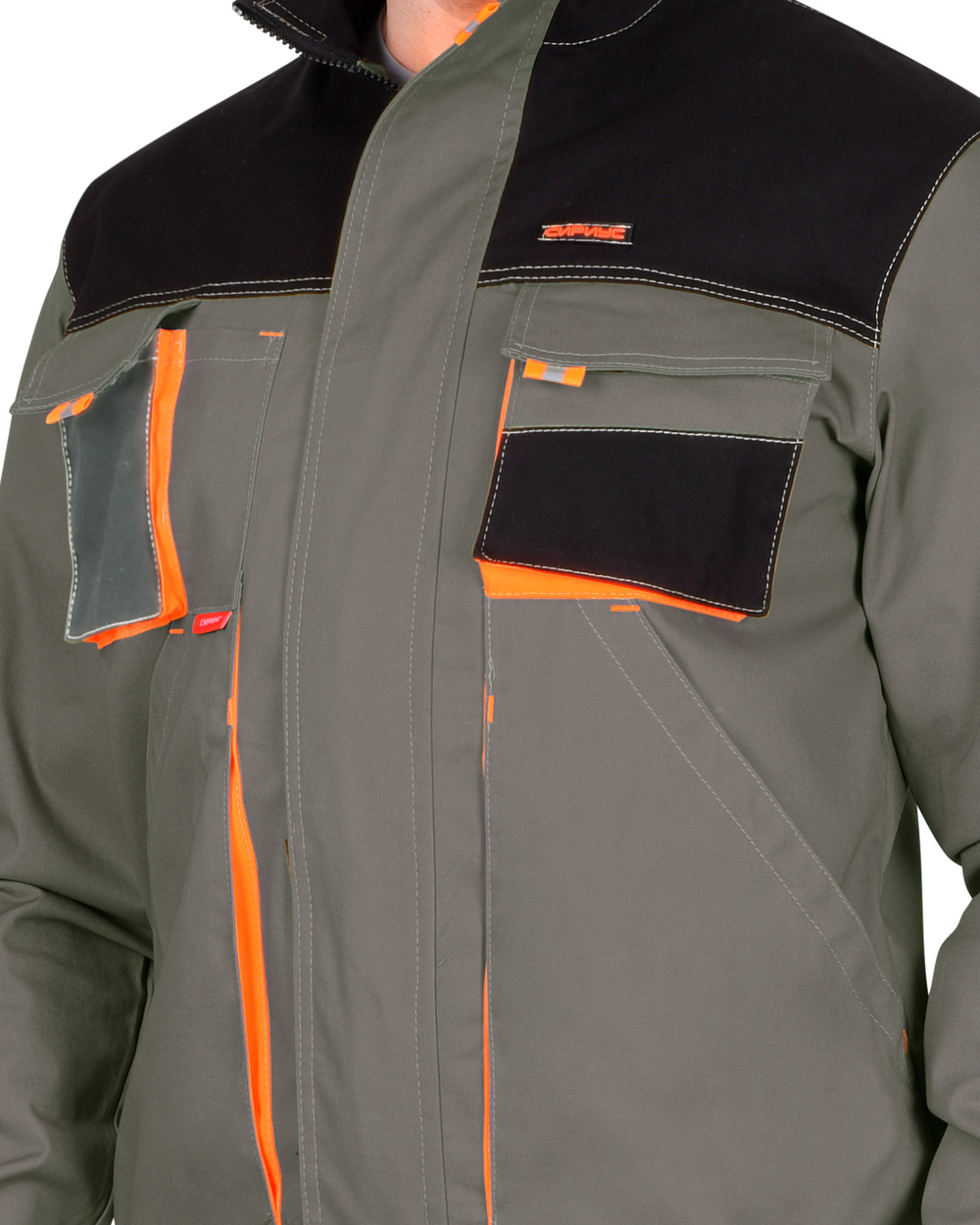 Куртка "МАНХЕТТЕН" короткая, оливковая с оранжевым и черным