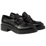 PRADA Chocolate 50mm Brushed Leather Loafer "Black" Women"s
