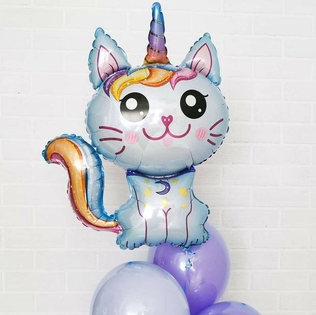 F Шар фигура КОТ Кот-Единорог (голубой) 35"/88*73 см 1шт (БГ-35)