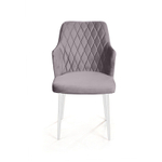 Стул с подлокотниками Hunt ромб, бархат светло-серый 26 / белый конус