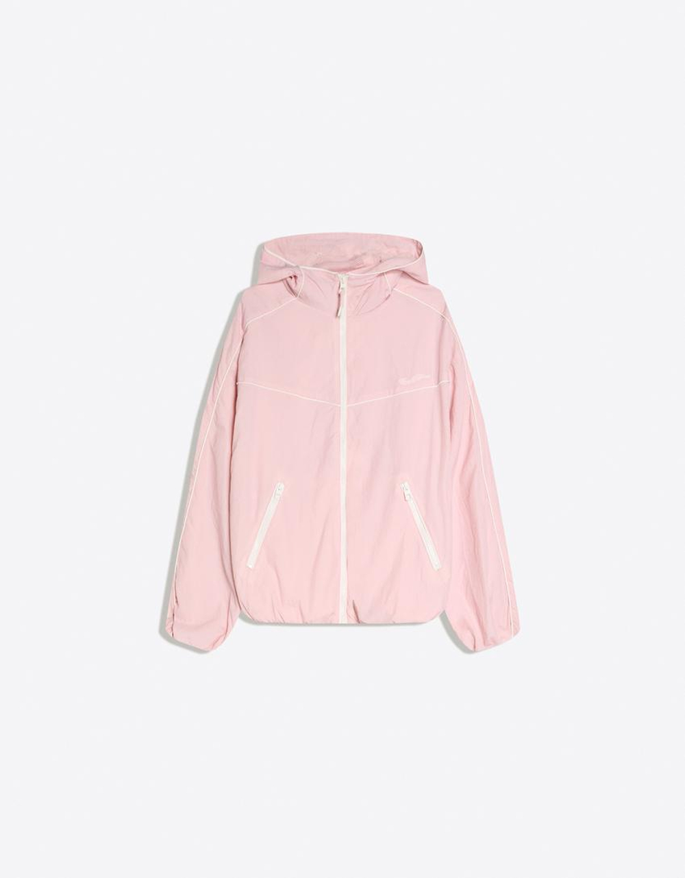 BERSHKA Спортивная куртка с капюшоном, розовый