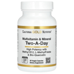 California Gold Nutrition, мультивитамины и минералы с метилом B12, витамином C, L-метилфолатом и биокверцетином, для приёма два раза в день, 60 растительных капсул