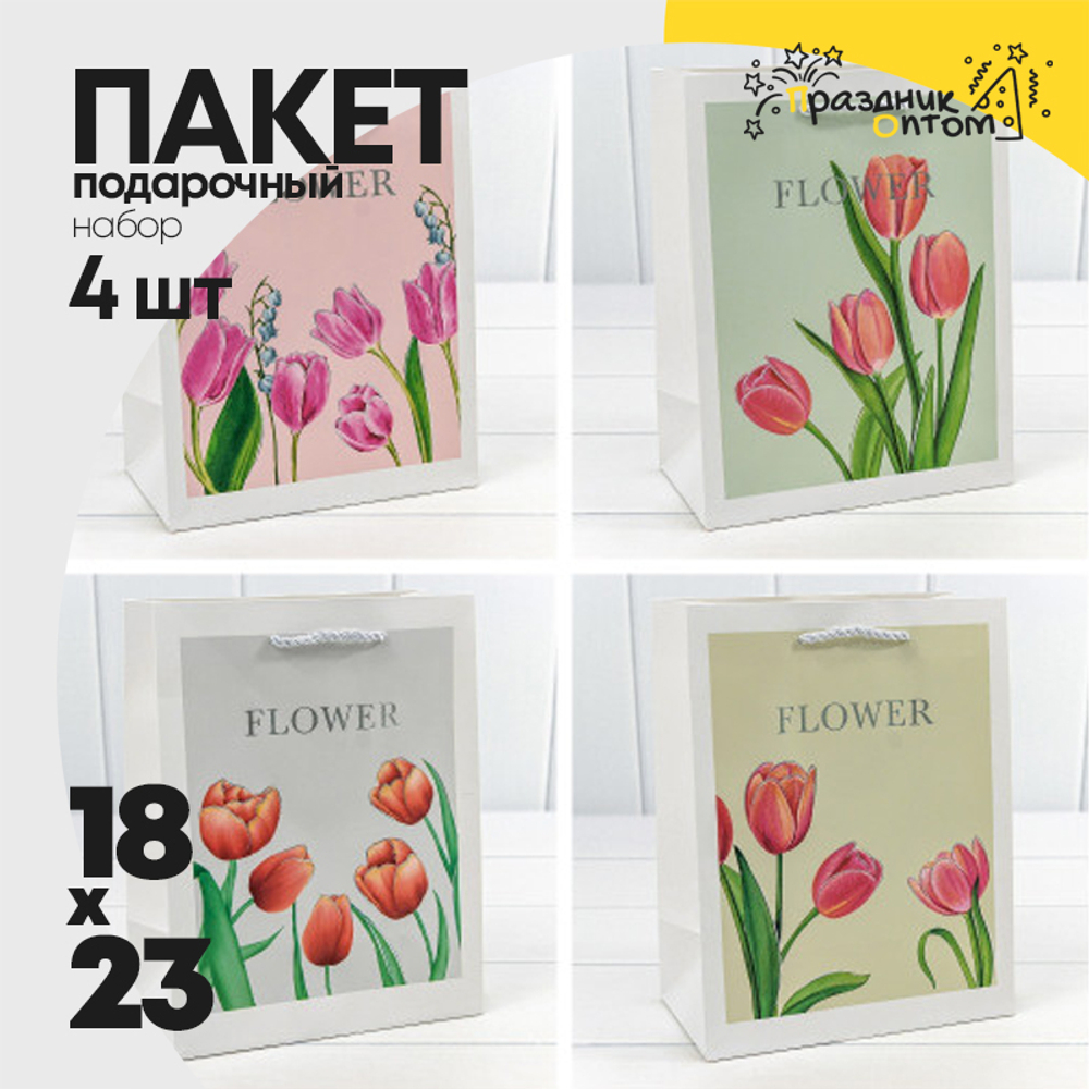 Пакет подарочный 18х23х10см "Flower" с тиснением (Микс)