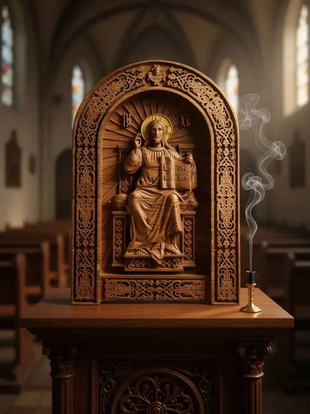 Освященная Икона И. Христа «Спас на Престоле» из дуба