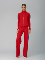 Женский хлопковый спортивный костюм красный с контрастными линиями