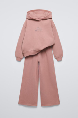 ZARA КОМПЛЕКТ ИЗ ХУДИ И БРЮК WIDE LEG ИЗ МЯГКОЙ ТКАНИ, ЛИНЯЛЫЙ РОЗОВЫЙ