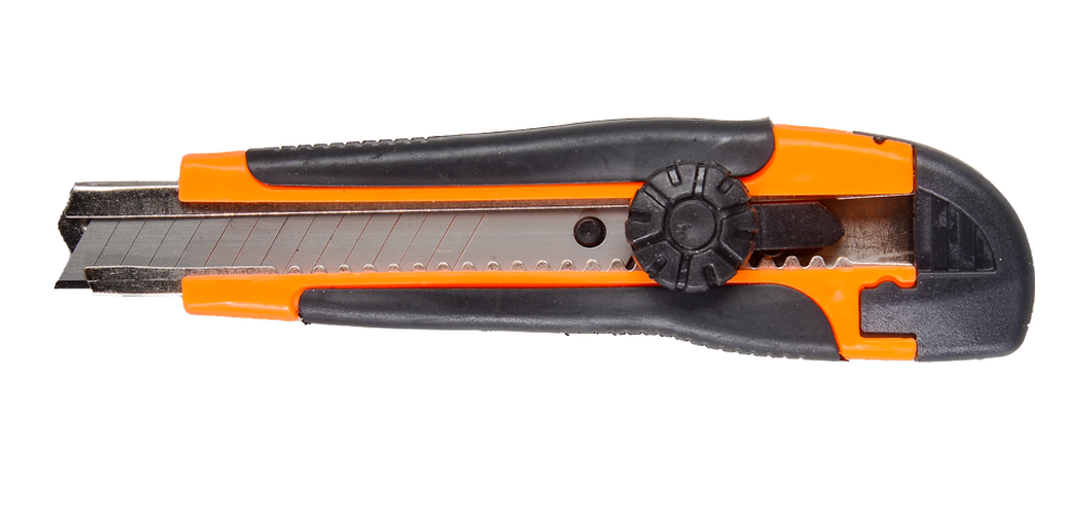 Нож с выдвижным лезвием 18 мм, двухкомпонентный корпус, металлическая направляющая, винтовой фиксатор, Вихрь