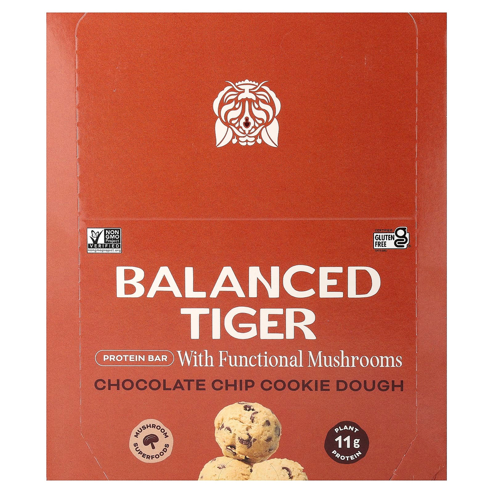 Balanced Tiger, протеиновый батончик, тесто для печенья с шоколадной крошкой, 12 батончиков по 44 г (1,55 унции)