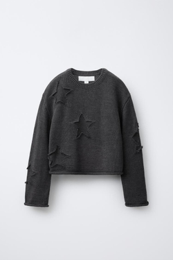 ZARA ВЯЗАНЫЙ ДЖЕМПЕР В ЗВЕЗДЫ, АНТРАЦИТОВО-СЕРЫЙ