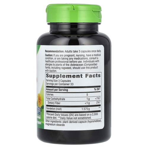 Nature's Way, корень одуванчика, 100 веганских капсул (525 мг в 1 капсуле)