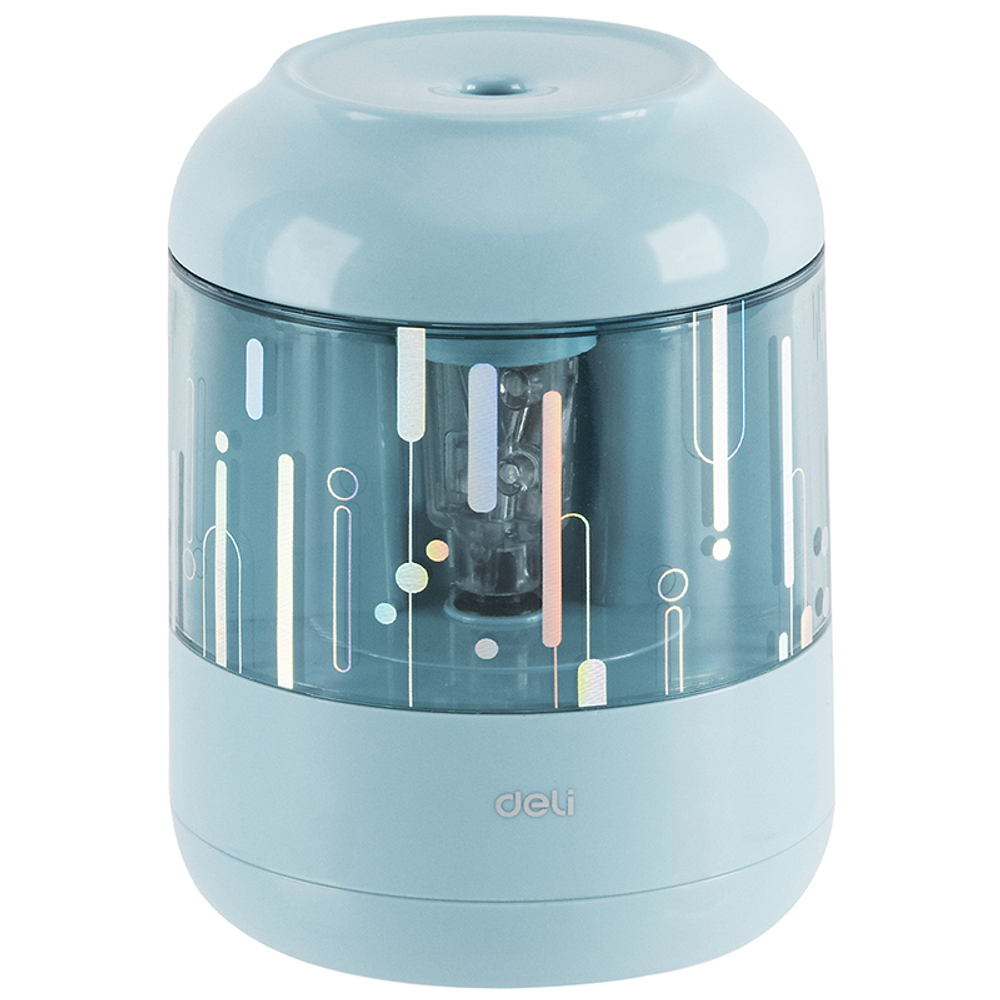 Точилка DELI "H508" электрическая, 1 отверстие, с контейнером, синяя