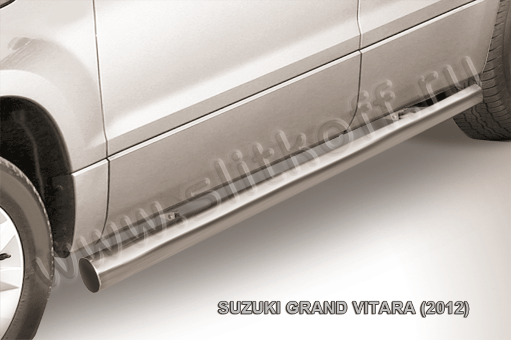 Пороги из нержавейки Suzuki Grand Vitara (2012-2015) d76 труба (черный цвет)