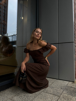 Платье Анжелика из льна шоколадный